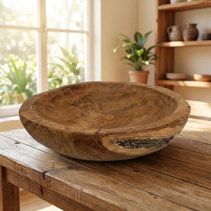 Tazón Poco Profundo de Madera de Teca Hecho a Mano de Primera Calidad, Borde Natural, Minimalista, Ecológico, Duradero, Sostenible, Color Personalizado - Product Image 5