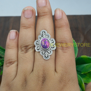 Purple Copper <b>Turquoise</b> <b>Ring</b> 925 Sterling Silver <b>Ring</b> Statement <b>Ring</b> Handmade Design <b>Ring</b> Gemstone <b>Ring</b> <b>Turquoise</b> Jewelry Gift - Product Image 4