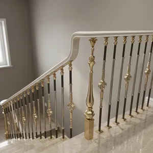 Rampe d'escalier de luxe en or blanc et noir avec balustres décoratifs élégants pour un style d'intérieur moderne en marbre - Product Image 3