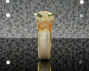 Yellow Gold Rhodium Plated Moissanite Hip Hop Style Panther Head <b>Statement</b> <b>Ring</b> Animal Motif 925 Sterling Silver Wedding Gift - Product Image 3