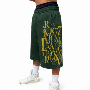 Custom Y2K Grunge Graphic Sweat <b>Shorts</b> <b>Men</b> Heavyweight Fleece Loose Hip Hop <b>Bermuda</b> <b>Shorts</b> Casual Green Knee Length Track <b>Shorts</b> - Product Image 1