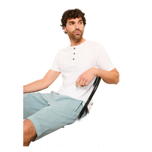 T-shirt à manches courtes boutonné pour homme, col rond, blanc, 100% coton, coupe classique, couleur unie, jersey tricoté, style décontracté - Product Image 4