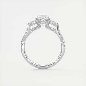 2.75 Ct The Full Bloom Oval Twisted Pavé Oval Solitaire Three <b>Stone</b> Engagement Ring In 14K White Gold Lab Grown - Product Image 1