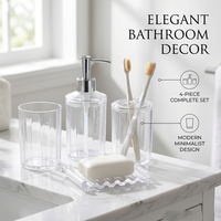Ensemble de salle de bain en gros : Gobelet transparent pour bain de bouche, porte-brosse à dents, porte-savon, flacon de désinfectant pour les mains – Organisateur au design moderne
