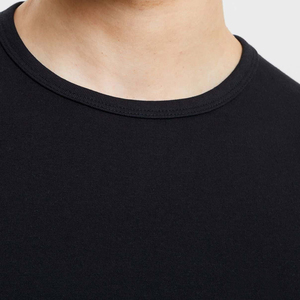 Camiseta de Manga Larga para Hombre, Cuello Redondo, Ajustada, de Algodón, Color Negro Sólido, Informal, Transpirable, Tejida - Product Image 3