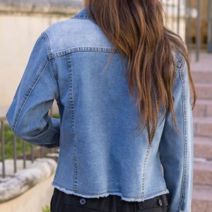 New Heavy Industry Women's <b>Denim</b> <b>Jacket</b> with Sheep Skin Trim Embroidery Finished Long Sleeve - Product Image 6