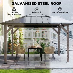 Gazebo Elegante con Tetto Rigido 10FT X 12FT in Acciaio Zincato UPF50+ Padiglione Permanente in Legno Noce Chiaro MOQ 1 Set - Product Image 4