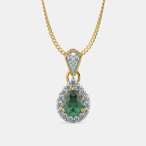 Luxury Women's 18K <b>Gold</b> Emerald Cut <b>Pendant</b> Necklace With Round Brilliant Diamond Halo Water Drop Design - Product Image 1