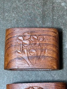 <b>Hand</b> Crafted Square Wood Napkin <b>Holders</b>, Vintage Carved Wood Napkin <b>Ring</b> Floral Rustic Folk Art Dining, Rustic Napkin - Product Image 4