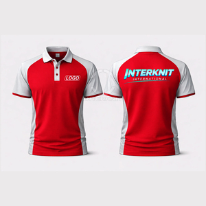 Interknit Men's Red <b>White</b> <b>Polo</b> Shirt Short Sleeve Knitted Polyester Breathable Casual Design Heat Transfer Printed Logo Front - Product Image 2