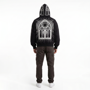 Premium <b>Men's</b> Cotton Brushed Fleece Full Zip Oversized Streetwear Hoodie Custom Heavyweight Chenille Patch <b>Gothic</b> Graphic <b>Jacket</b> - Product Image 2