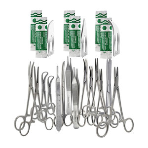Kit d'instruments chirurgicaux manuels multifonctionnels de 44 pièces en acier inoxydable allemand, comprenant des ciseaux, des hémostatiques, des pinces, des manches de scalpel et des aiguilles - Product Image 1