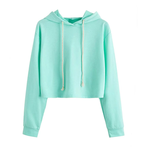 Sudadera con Capucha Corta Verde Menta para Mujer, de Manga Larga, con Cordón Ajustable, Estilo Casual y Urbano - Product Image 1