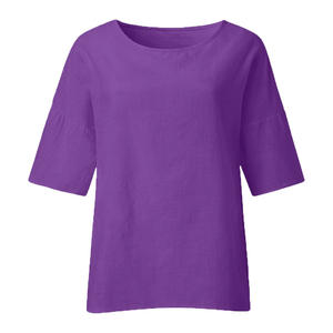 Camiseta de Manga Larga con Cuello Redondo y Bordado para Mujer, Talla Grande, 100% Algodón Orgánico, Transpirable, Ecológica, Casual, con Relieve - Product Image 1
