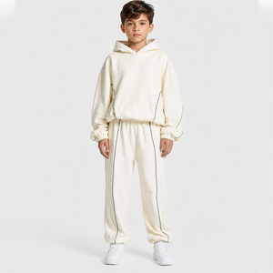 Pantalon de jogging décontracté surdimensionné pour garçon, blanc nacré avec lignes contrastées, respirant, en molleton premium, coupe large - Product Image 6