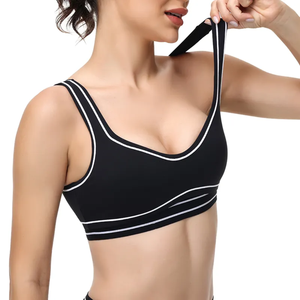 Sujetador deportivo acanalado sin costuras transpirable de alto soporte para mujer con tirantes cruzados y logo frontal, ideal para gimnasio, fitness, yoga y ropa deportiva. - Product Image 4