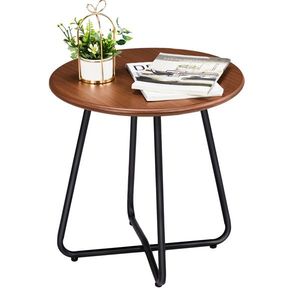 Table d'appoint d'extérieur résistante aux intempéries avec plateau imitation bois pour patio, jardin ou balcon - Product Image 1