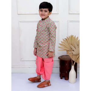 Conjunto Modesto para Niños, Manga Larga, Kurta y Pantalones Dhoti de Poliéster Estampado, Gris Coral - Conjunto Modesto para Niños, Kurta y Pantalones Dhoti de Poliéster Estampado - Product Image 6