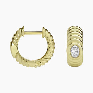 Bezel-Set Oval Cut Diamond Ribbed <b>Hinged</b> <b>Hoop</b> <b>Earrings</b> - Product Image 2