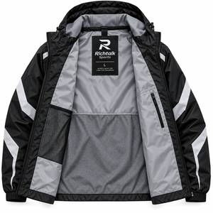 Men's Hooded Windproof Breathable Fleece <b>Racer</b> <b>Jacket</b> Color Blocking Zipper Front Logo Sporty Winter Wear Polyester/Cotton - Product Image 4