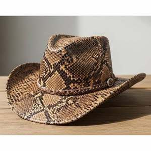 Sombrero de vaquero de piel de pitón, sombrero occidental de piel de vaca, sombrero de vaquero de piel exótica, sombrero de vaquero de cuero genuino, sombrero de piel de pitón - Product Image 1