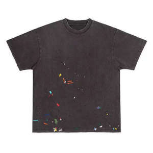 Camiseta Personalizada de Fábrica con Diseño de Salpicaduras de Pintura, Estilo Graffiti, Desgastada, Blanca y Negra, 100% Algodón, Cuello en V, Impresión Serigráfica - Product Image 6