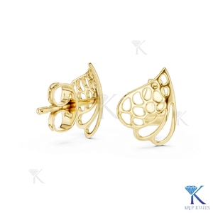 Boucles d'oreilles minimalistes en or, motif aile de papillon ajouré, feuille creuse en filigrane, or massif 14K 18K, bijoux fins pour femmes, fabricant - Product Image 3