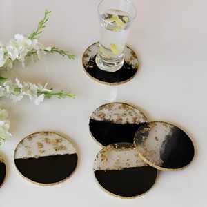 Black white Gold Resin <b>Coasters</b> resin <b>coasters</b> luxury <b>coaster</b> <b>set</b> gold foil resin art aesthetic drink <b>coasters</b> handmade resin - Product Image 1