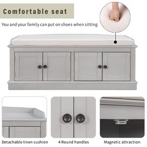 Panca Portascarpe Regolabile con 4 Ante e Cuscino Rimovibile, Mobile Contenitore per Soggiorno e Ingresso - Product Image 5