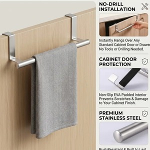 Porte-serviettes mural moderne en acier inoxydable à double rail pour salle de bain - Product Image 5