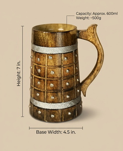 Chope à bière rustique en bois faite à la main, style Viking, moderne, FAIZA CRAFT, certifiée CE, compatible micro-ondes, avec poignée - Product Image 5