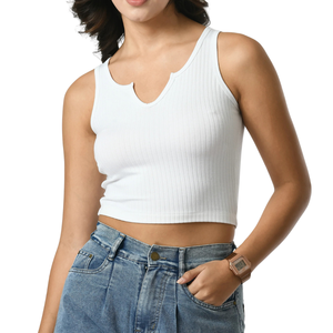 Débardeur court côtelé en maille pour femme, col en V, sans manches, coupe ajustée, respirant, séchage rapide, style décontracté hiver, personnalisable OEM ODM - Product Image 4