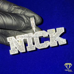 Colgante de lujo "NICK" con diamante cultivado en laboratorio, cadena estilo hip hop, collar con letra personalizada para hombres y mujeres - Product Image 1