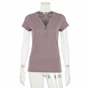 Chemises de sport décontractées pour femmes, à manches courtes, boutonnées, coupe régulière, col rond, légères, pour la salle de sport et les entraînements - Product Image 1