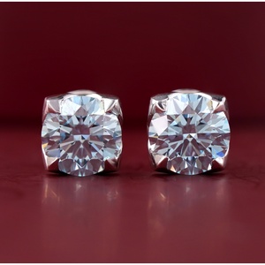 14K White & Rose Gold 3.29 CT Lab Grown Blue <b>Round</b> Diamond <b>Cushion</b> Bezel Stud Earrings with IGI Certificate Heart Cut Pattern - Product Image 4