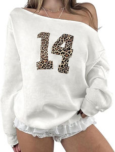 Meilleur Sweat-shirt Oversize Épaules Dénudées Femme, Motif Léopard, Jersey Y2K, Pull Streetwear, Mode 2026, Haut à Manches Longues - Product Image 2