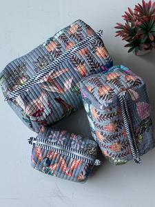 Juego de Bolsas de Aseo Cosméticas Acolchadas, Organizador con Patrón Floral Bohemio, Caja de Almacenamiento Textil, Bolsa de Maquillaje Multifuncional - Product Image 2