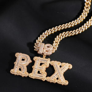 Collar con Letras Personalizadas REX de Diamante Moissanite con Cadena Cubana Brillante y Colgante de Letras con Tipografía Audaz, Estilo Urbano de Lujo - Product Image 1