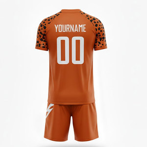 Custom Sublimated <b>Soccer</b> Jersey Set Orange Leopard Print Short Sleeve Uniforms Adult Unisex Quick Dry 100% Polyester - Product Image 3