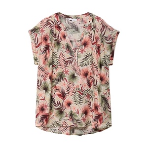 เสื้อเบลาส์ผ้าเครปแขนสั้นสีเขียวกากีสำหรับผู้หญิง น้ำหนักเบา ระบายอากาศได้ดี สวยสง่า สวมใส่สบาย เหมาะสำหรับใส่ทำงานหรือลำลอง แฟชั่นฤดูร้อน - Product Image 3