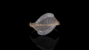 Designer Party Wear <b>Bracelet</b> with Lab Grown Diamond Two Tone Leaf Pattern Open Cuff <b>Bracelet</b> for Women - Product Image 2