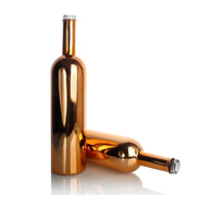 Botella de licor de vidrio de 750 ml, color oro cobre personalizado, galvanizada y con impresión a color, para brandy, ron y vodka.