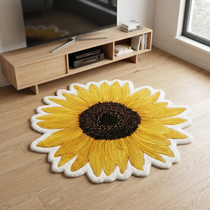Alfombra de Lana Premium Hecha a Mano con Diseño de Girasol, Antideslizante, Suave y Moderna para Decoración de Sala de Estar y Dormitorio - Product Image 2