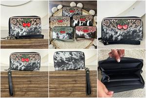 Cartera de mano de cuero genuino de vaca estilo occidental con grabado de cerezas, con cremallera y correa para la muñeca, organizador para mujer - Product Image 3