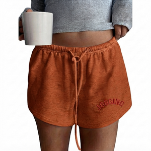 Pantalones Cortos Casuales de Felpa para Mujer, Cintura con Cordón Ajustable, Corte Regular, Logotipo Bordado, Color Sólido, Algodón Transpirable - Product Image 6