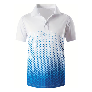 Men's White Blue Gradient Polo Shirt Short Sleeve Quick Dry Sporty Sublimation Print Golf Top - Product Image 3