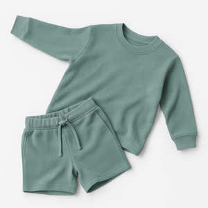 Nuevo estilo juvenil Waffle textura sudadera y pantalones cortos conjuntos de ropa deportiva ropa para niños al por mayor - Product Image 2