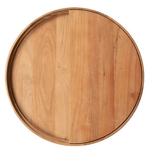 Table basse moderne avec plateau coulissant facilement, en bois d'acacia massif de forme ronde et pieds en métal - Product Image 4