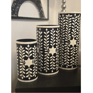 FAIZA CRAFT - Maceta Decorativa Moderna para Pared o Suelo, Diseño a Cuadros Blanco y Negro con Incrustaciones de Hueso, Hecha a Mano, Ecológica, para Bodas - Product Image 6