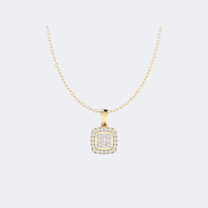 0.75CTW Round Diamond Pave <b>Set</b> <b>Square</b> Halo Pendant Necklace - Product Image 1